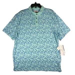 Grand Slam Performance Mens Polo Shirt L Pastel Turquoise Floral GSKSG010KO NWT‎